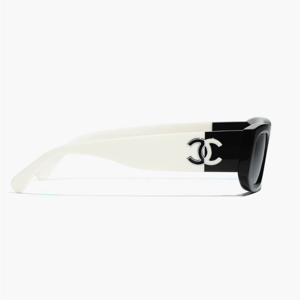 Chanel Black and White acetate rectangle sunglasses